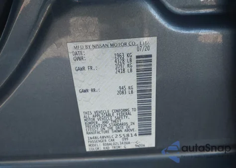 2020 Nissan Altima S Fwd z USA, uszkodzony, nr VIN 1N4BL4BVXLC255814